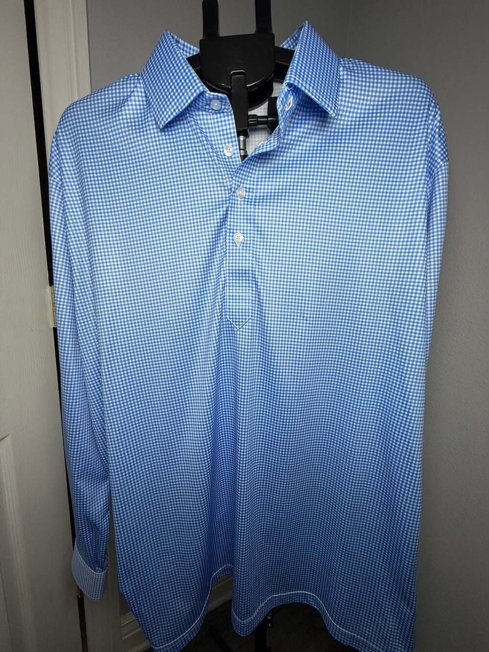 Collars & Co. Dress Collar Polo Size X-Large Blue Gingham Long Sleeve